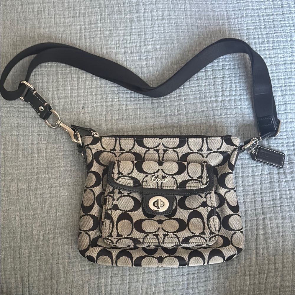 Coach Black and Gray Crossbody Bag with Signature Monogram